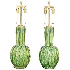 Whimsical Textured Vases with Lamp Application in Shades of Green Glazing