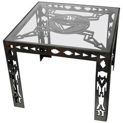 Industrial Style Glass Top Side Table