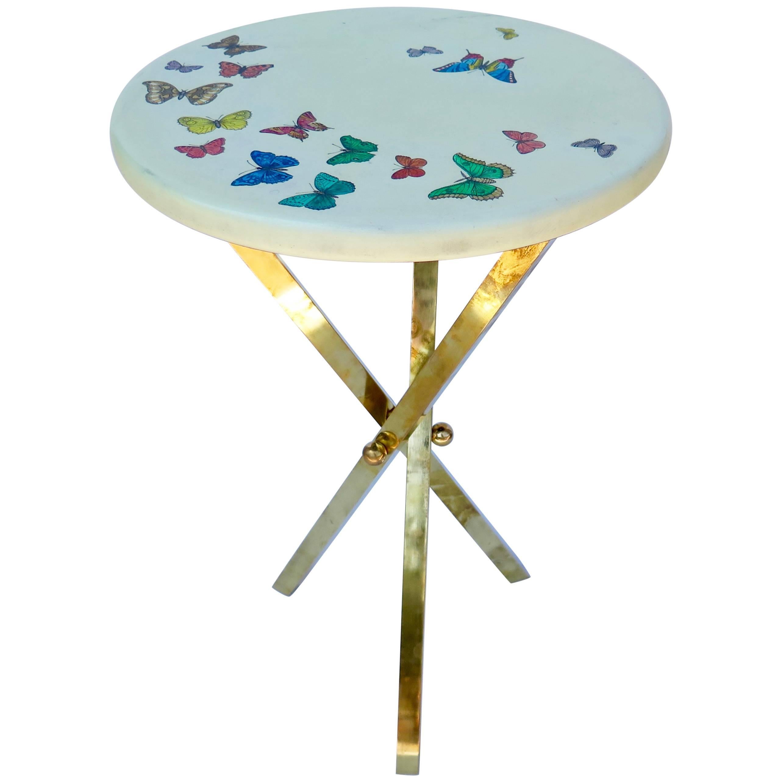 Piero Fornasetti Butterfly Table with Brass Base Mid-Century Italian