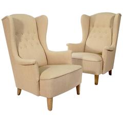 Pair of 'Aldermannen' Upholstered Wing Chairs by Carl Malmsten