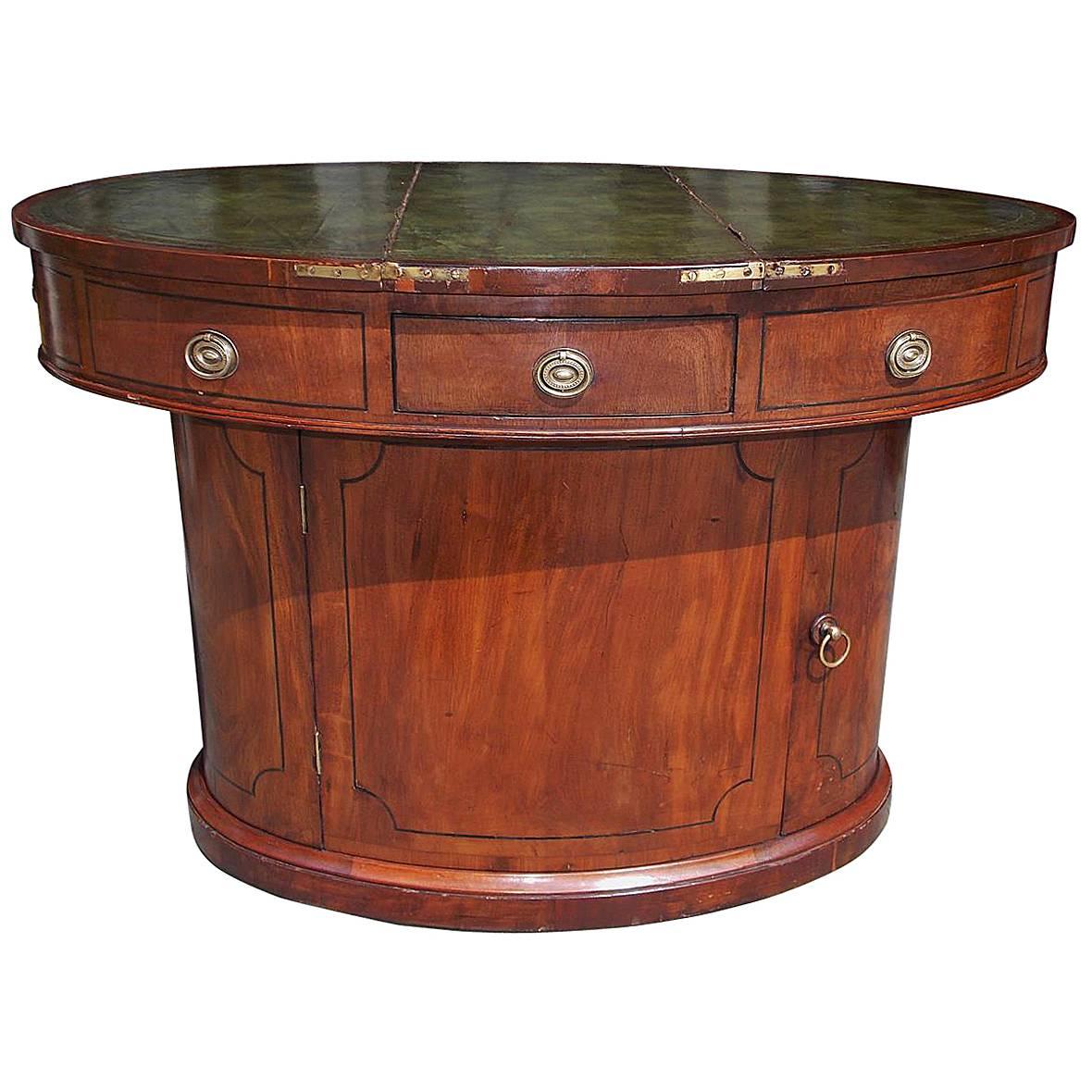 English Mahogany Oval Sea Captains Leather Top Desk, Circa 1800