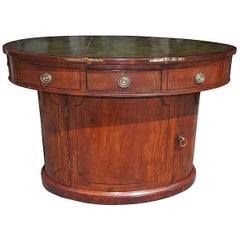 English Mahogany Oval Sea Captains Leather Top Desk, Circa 1800