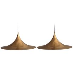 Pair of Large "Semi" Brass Pendant Lamp by Fog and Mørup