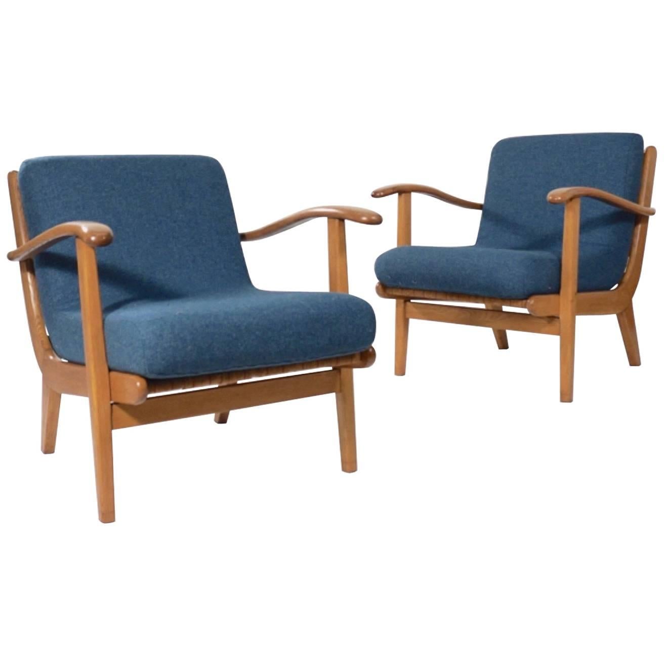 Pair of Curvaceous Oak Ladderback Easy Chairs For Sale