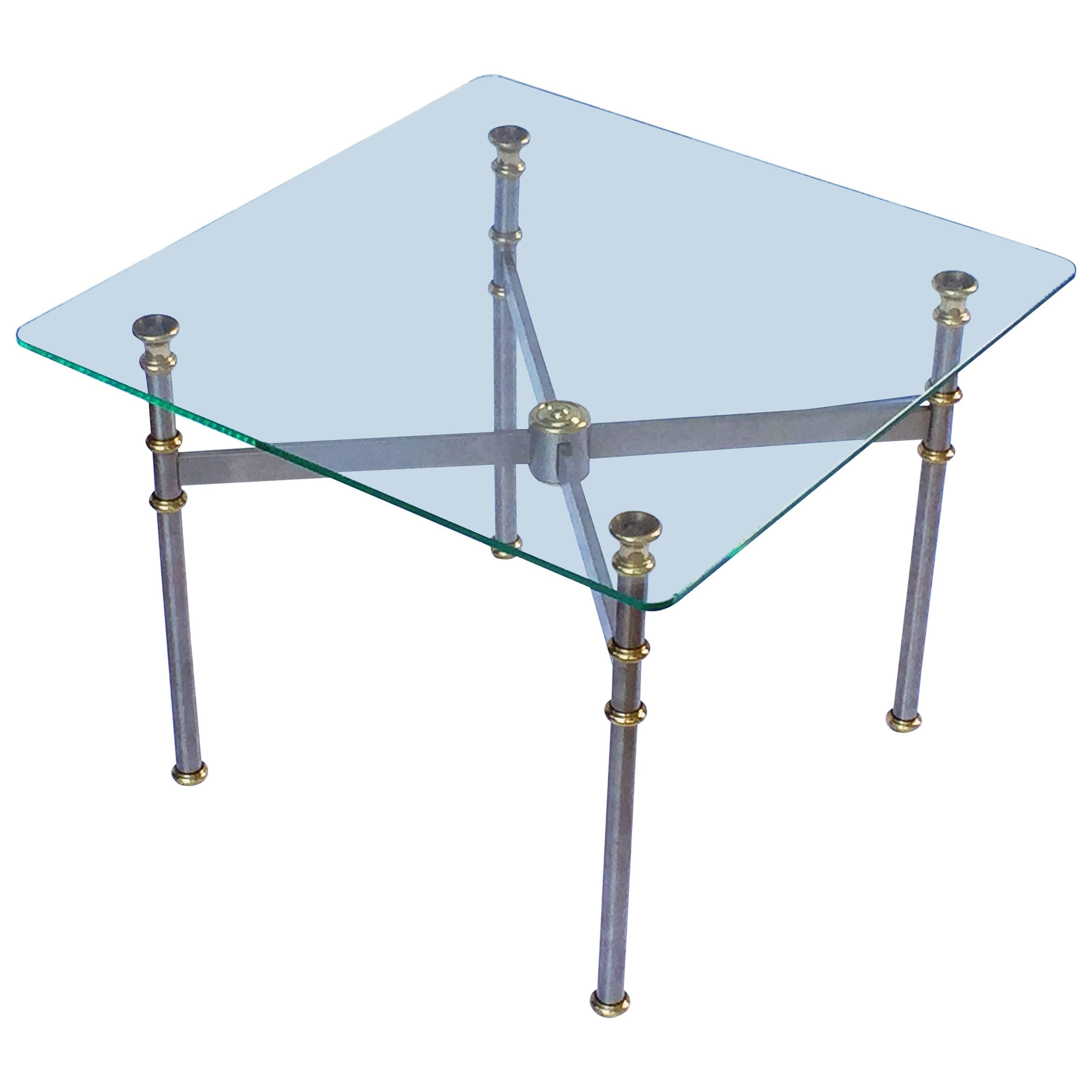 French Low Coffee or Cocktail Table of Steel and Brass
