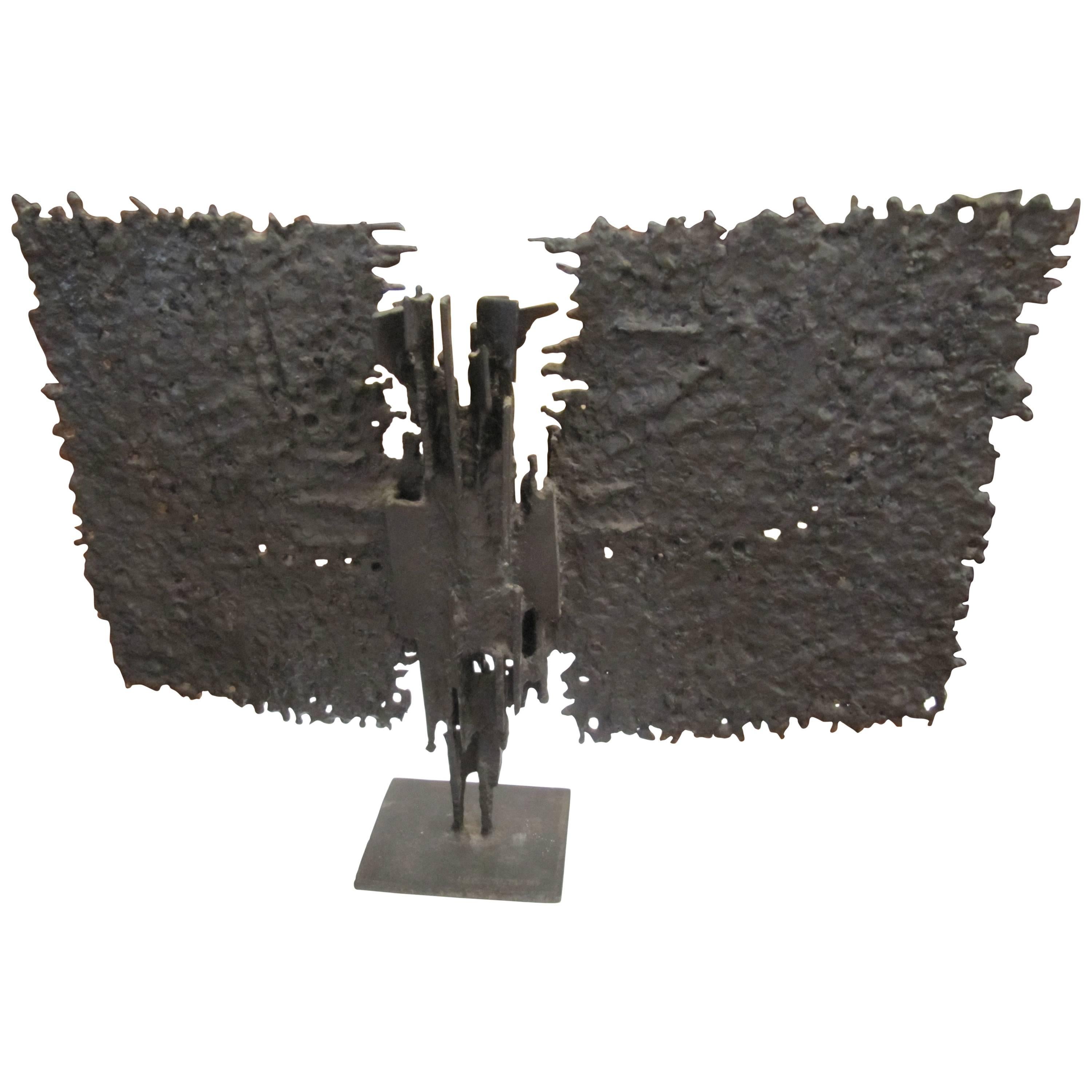Brutalist Mid-Century Bronze, T. Mori 1962  Butterfly.