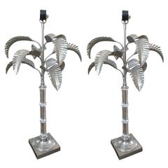 One Pair Silvered Metal and Crystal Table Lamps in the Form of Palm Trees 2