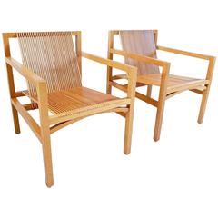 Ruud Jan Kokke Pair of Easy Chairs in Oak and Ash, Holland, 1984