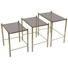 French Nesting Low Tables of Gilt Metal and Glass