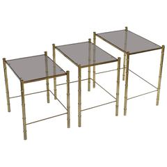 French Nesting Low Tables of Gilt Metal and Glass 6