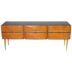 Italian Credenza with Rosewood and Birdseye Maple with Custom Sabots, circa 1960