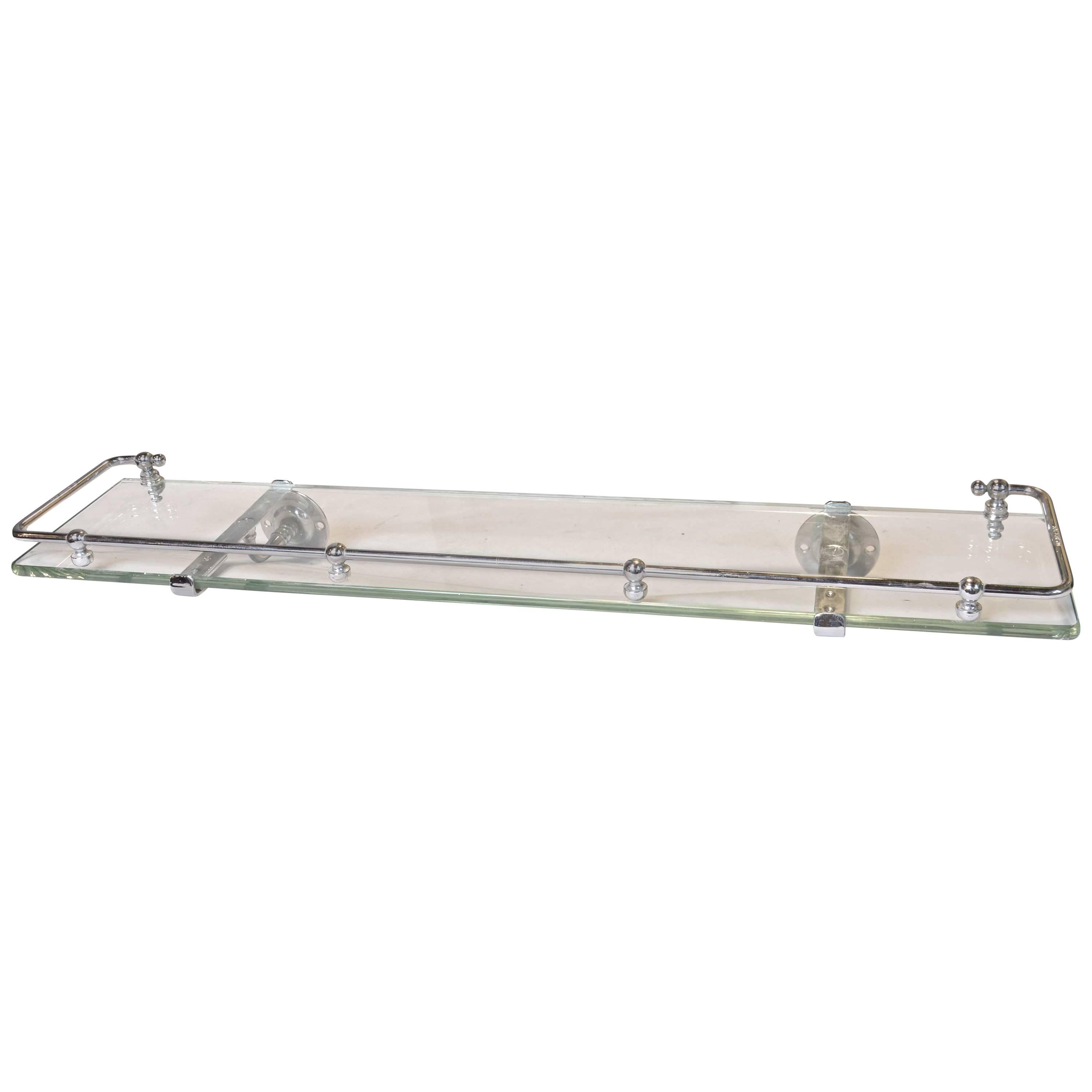 Nickel-Plated Glass Bath Shelf with Rail by Brasscrafters, circa 1905