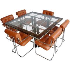 Leather Tucroma Chairs for Pace and Amber Acrylic and Glass Dining Table:  1970