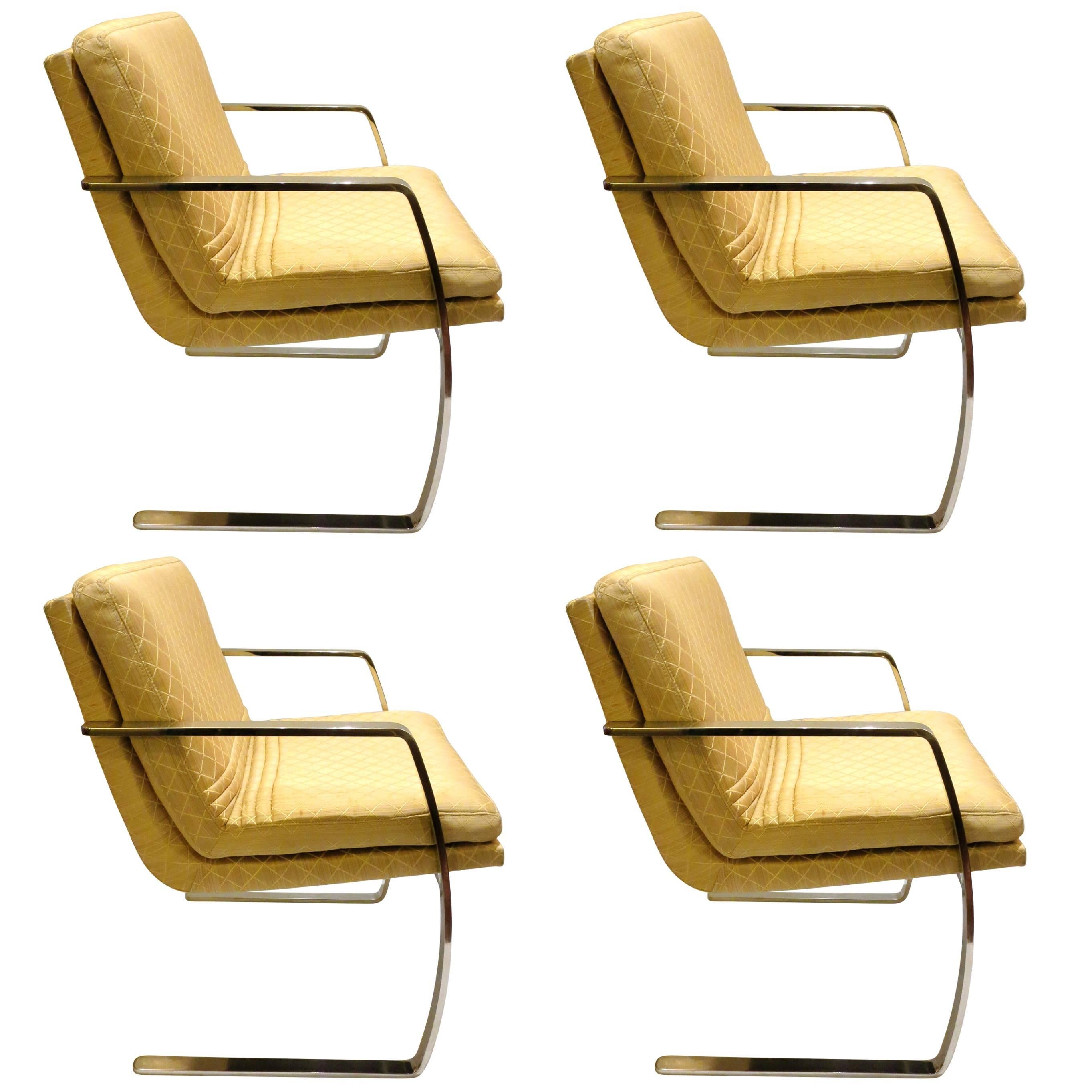 1970s Solid Stainless Steel Frame Upholstered Armchairs