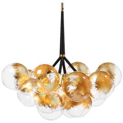 24-karat Gold X-Large Bubble Chandelier in Black Leather & Satin Brass by PELLE