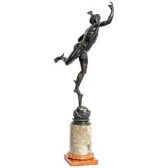 Grand Tour Patinated Bronze Figure of Winged Mercury on Marble Plinth