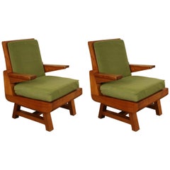Pair of Heavy French Brutalist Oak Armchairs 8