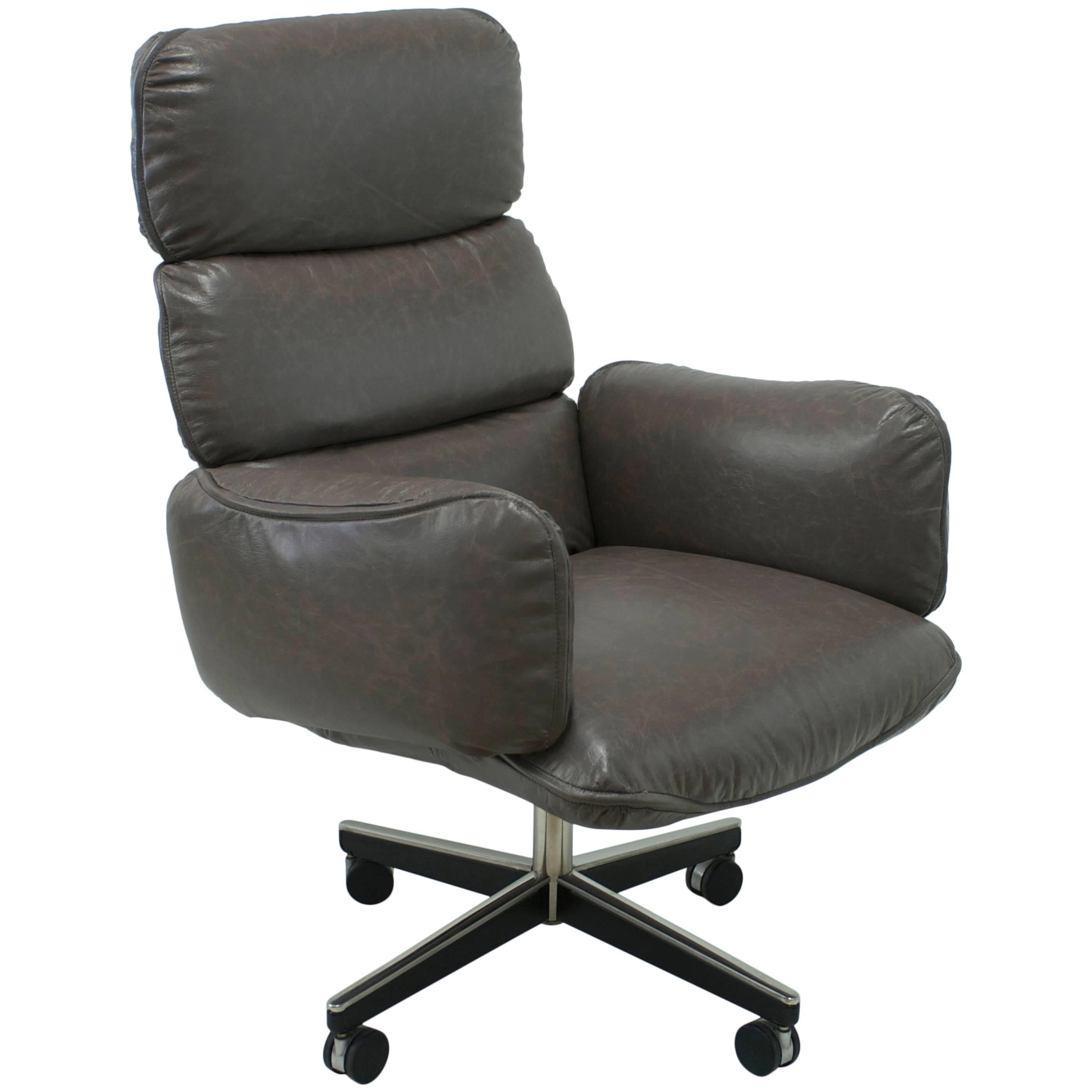 Otto Zapf for Knoll International Grey Leather Executive Desk Chair