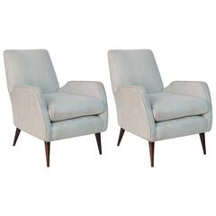 Pair of Joaquim Tenreiro Faux Suede Armchairs on Jacaranda Legs 12