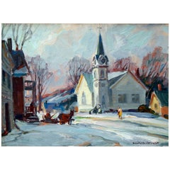 Emile Gruppe Oil Painting, Church in Jeffersonville Vermont