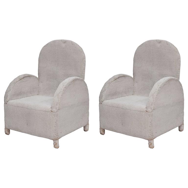 Pair of White Beaded Nigerian Tribal Chairs For Sale at 1stdibs