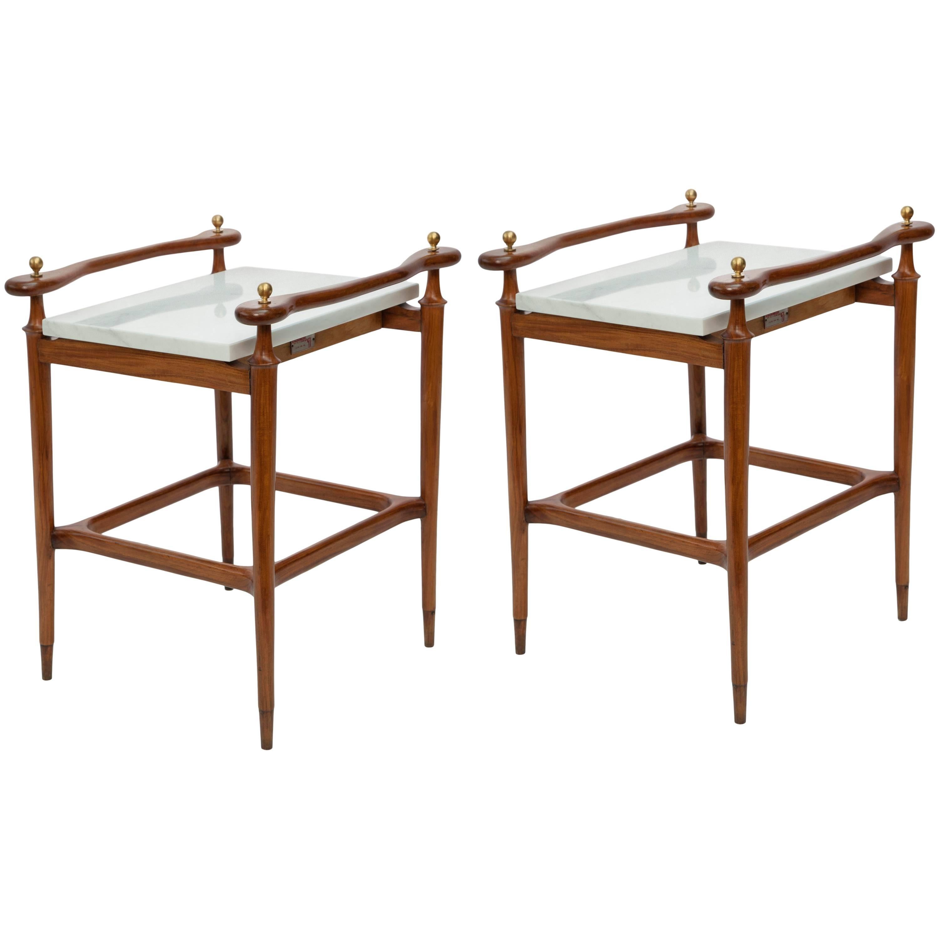 Pair of Giuseppe Scapinelli Marble-Top Side Tables in Caviuna