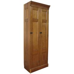 Antique 1940s Two-Door Oak Locker Cabinet