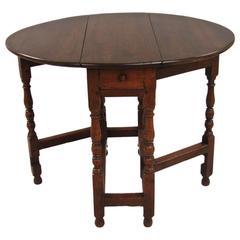 Antique Small William & Mary Style Walnut and Oak Gateleg Table with Drawer 