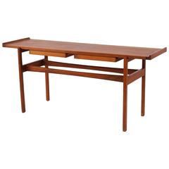 Early Jens Risom Solid Teak Console or Sofa Table