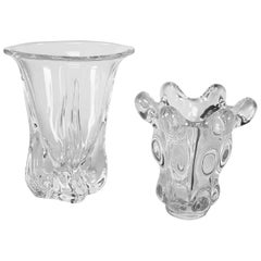 Vintage Mid-Century Modern Art Glass Vannes Le Chatel Crystal Vases