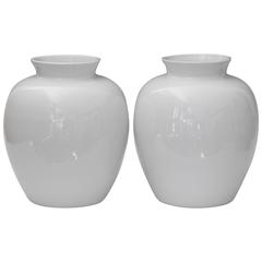 Large Pair of Limoges French Porcelain Blanc de Chine Ginger Jar Vases Garniture