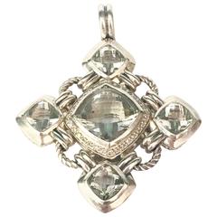 David Yurman 925 Prasiolite & Pave Diamond Enhancer Pendant "Saturday Sale"