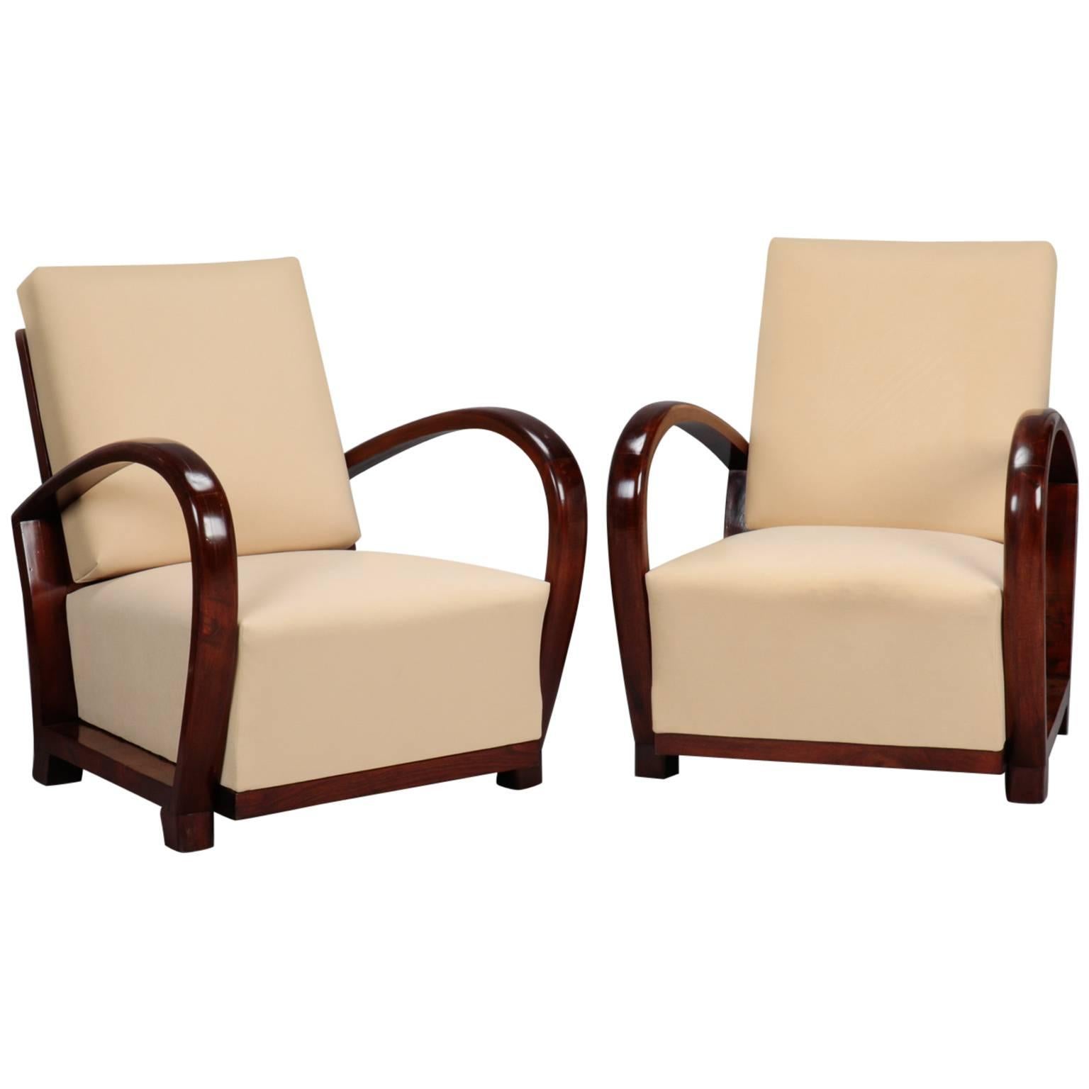 Pair of Art Deco Chairs with Curved Palisander Arms