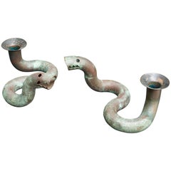 Jonathan Bonner Bronze Snake Figural Candleholders
