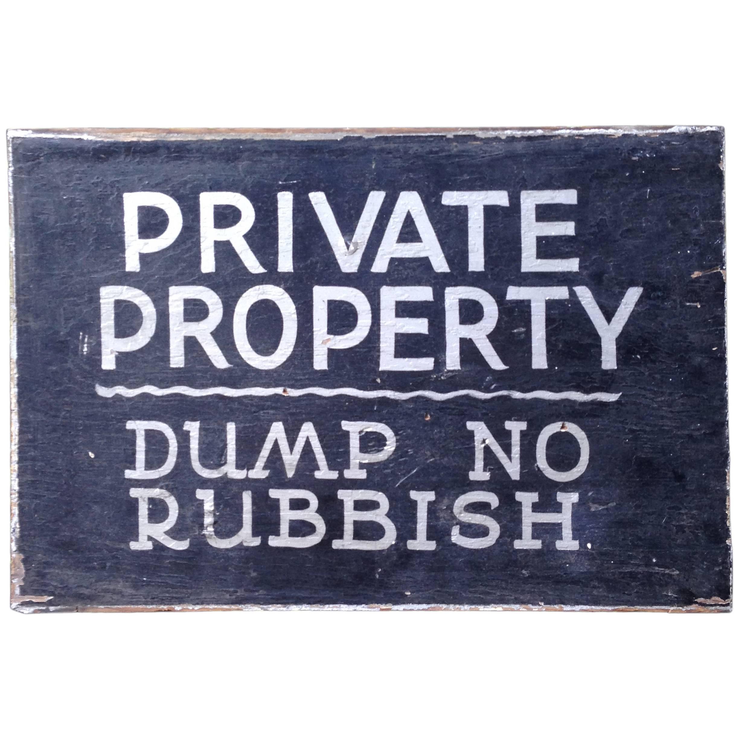 Hand-Painted Rubbish Sign For Sale