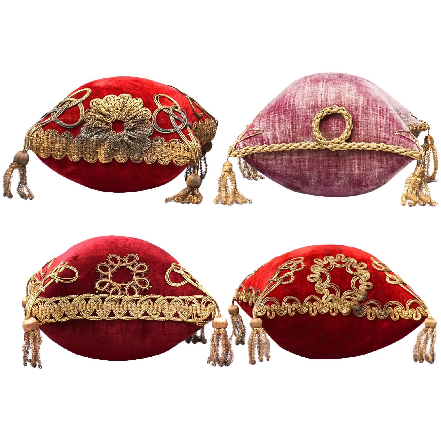 Four 19th Century French Silk Velvet Marriage Cushions