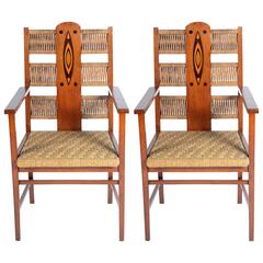Pair of Pretty Italian Liberty Armchairs with Braided Rope by Spicciani Lucca