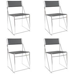 Set of Four Italian Black Metal and Chrome Stacking Chairs 7