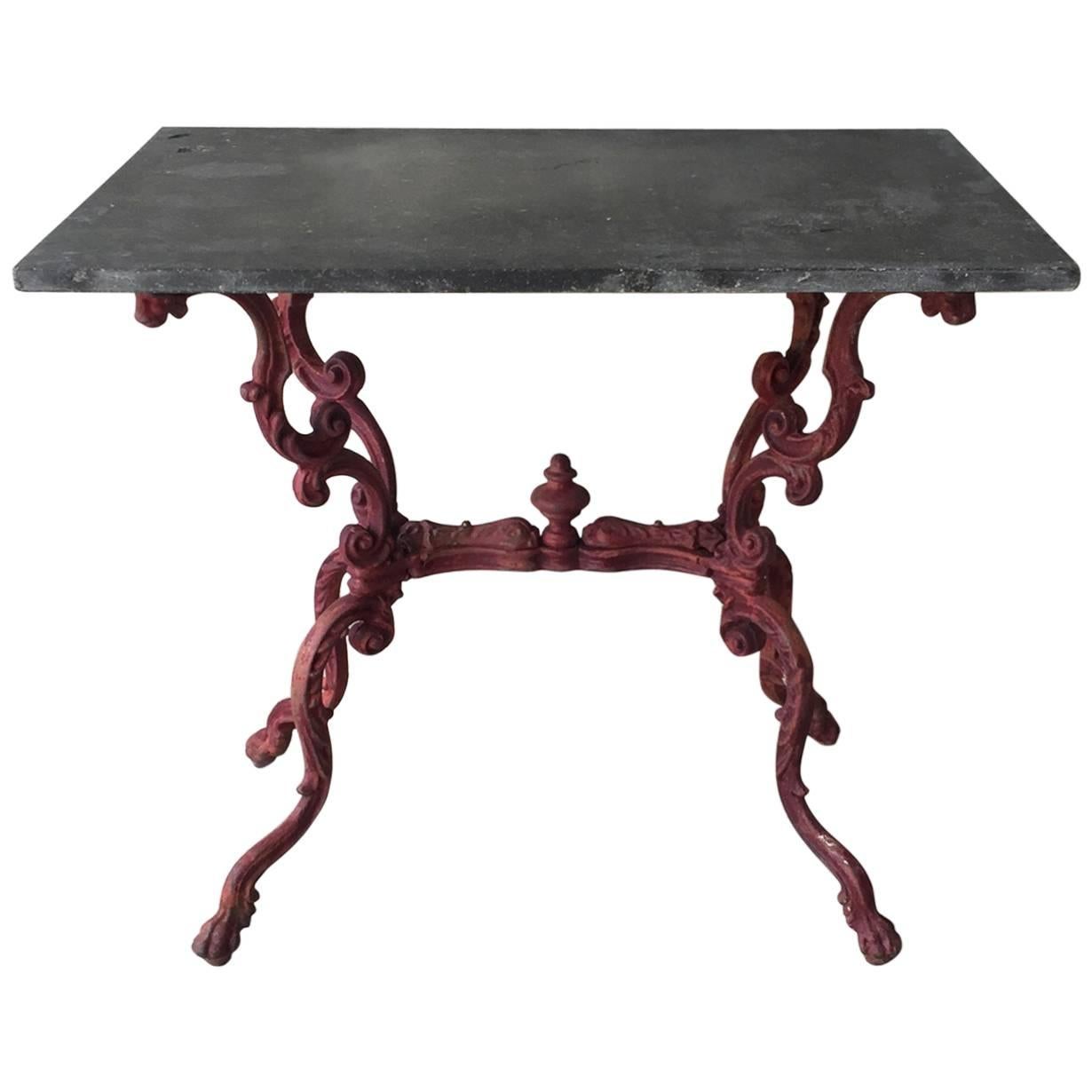 Antique 19th Century Table de Jardin with Slate Top and Red Iron Base For Sale