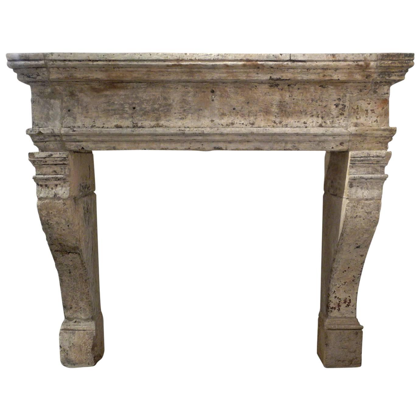 Antique 17th Century Carved Mantel from Troyes, France For Sale