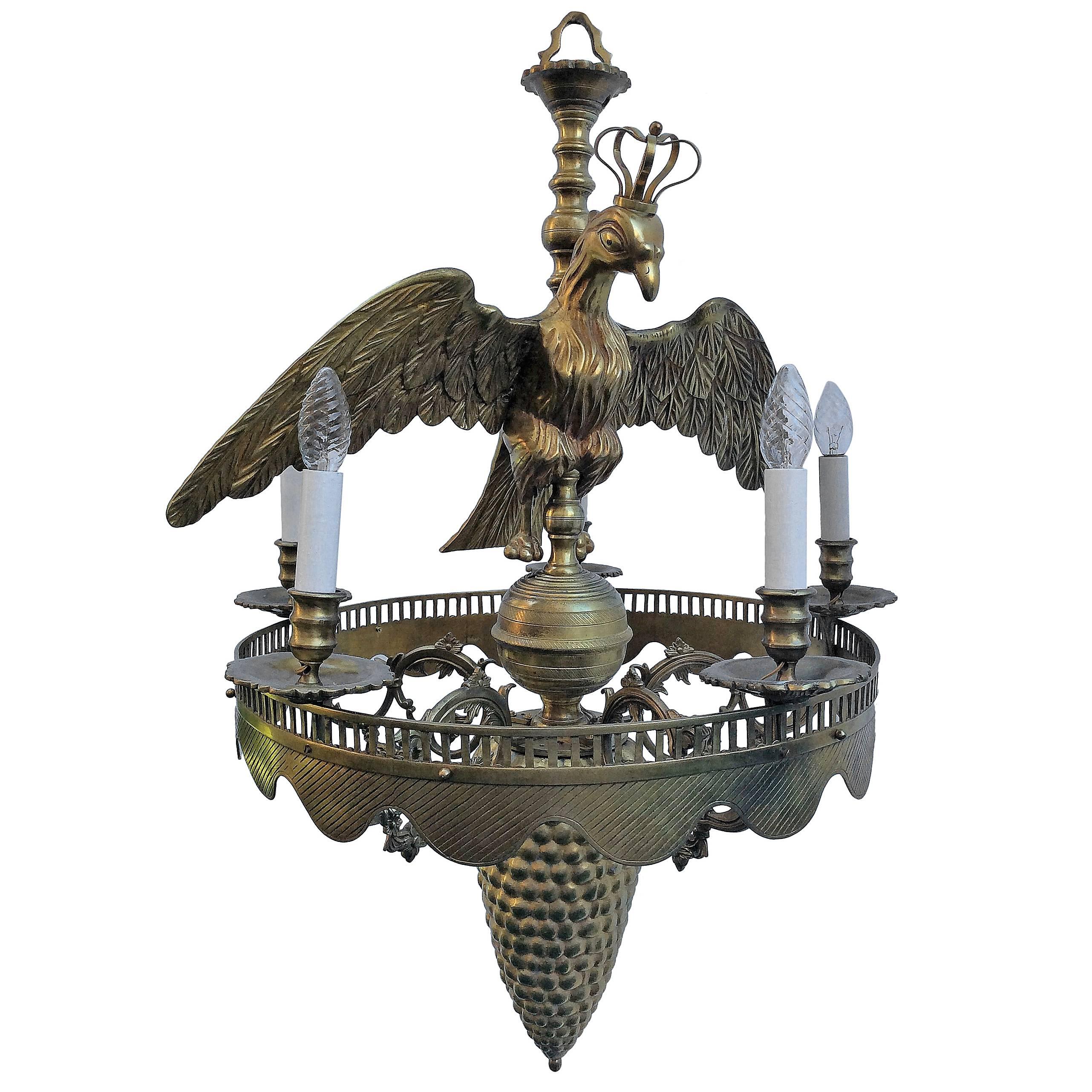 Empire Bronze Chandelier with Crowned Eagle and Columbine Cup, 19th Century For Sale