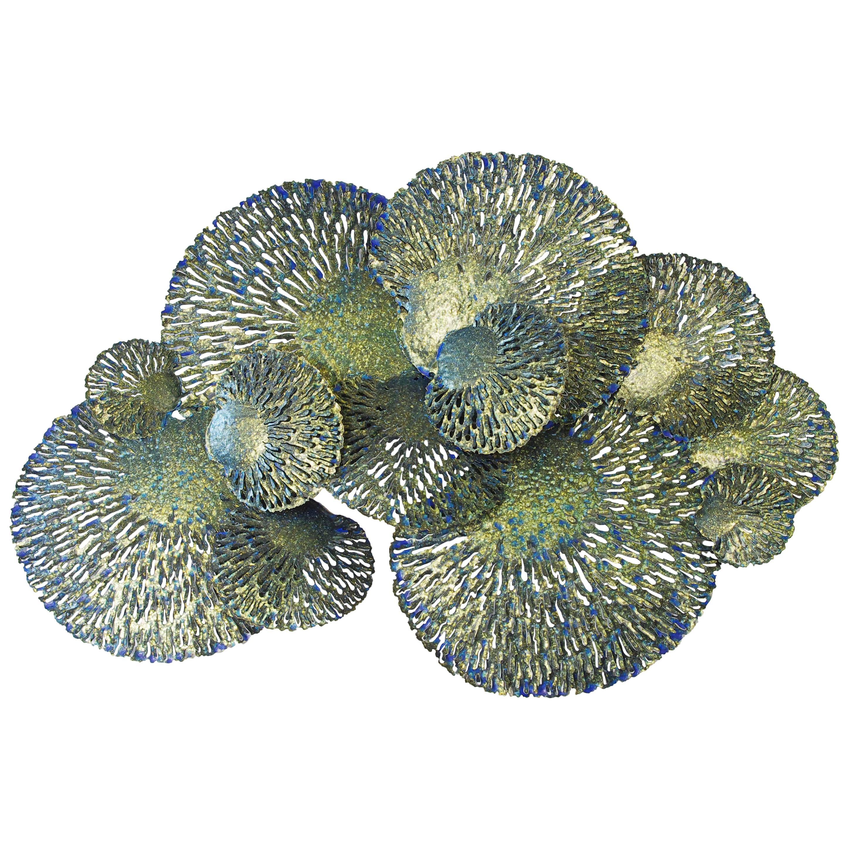 Gold and Blue Iron Coral Wall Sculpture