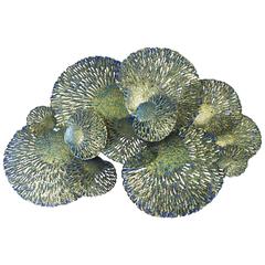 Gold and Blue Iron Coral Wall Sculpture