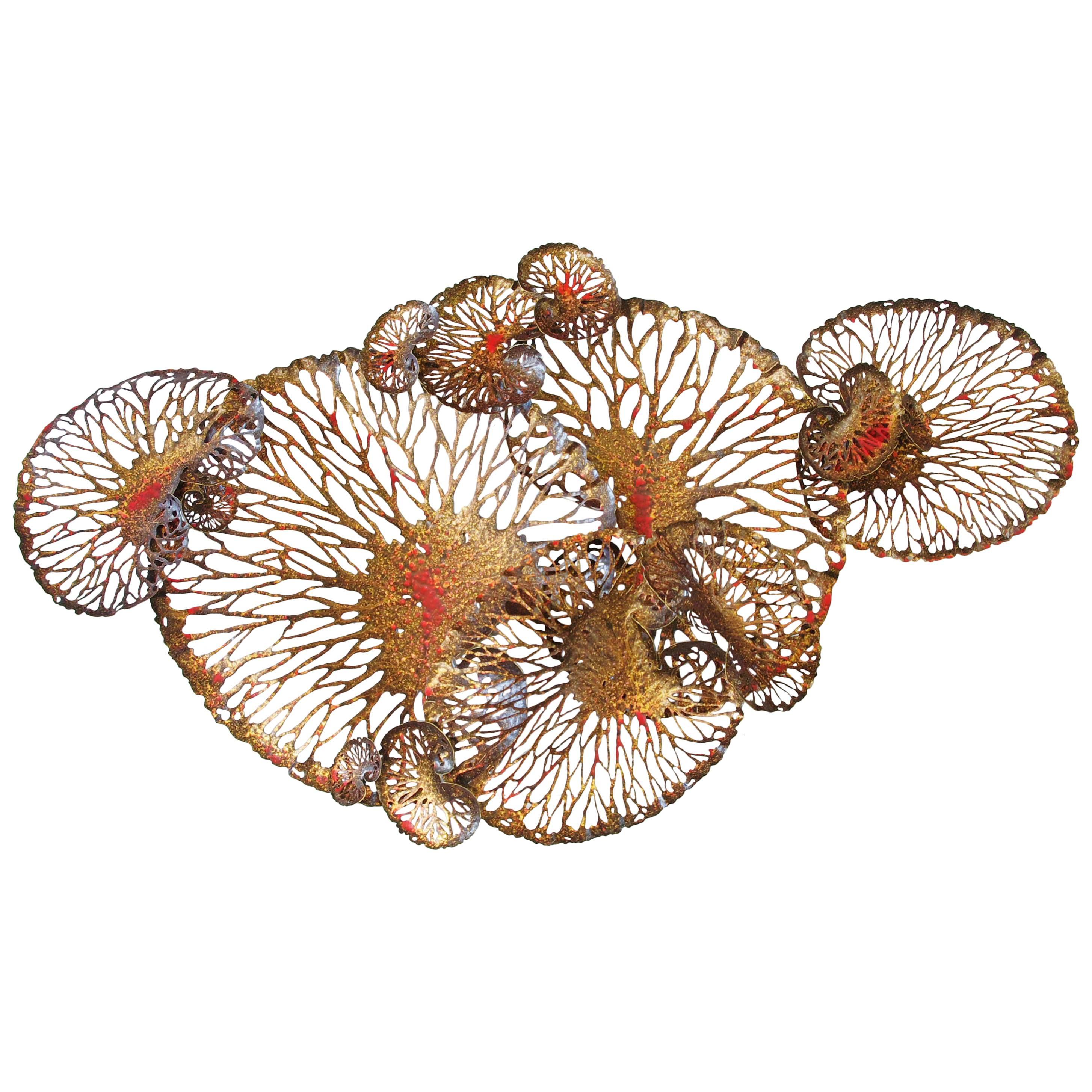 Red and Gold Iron Lotus Wall Sculpture by Fabio Ltd