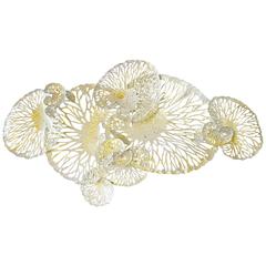 White and Gold Lotus Iron Wall Sculpture 2