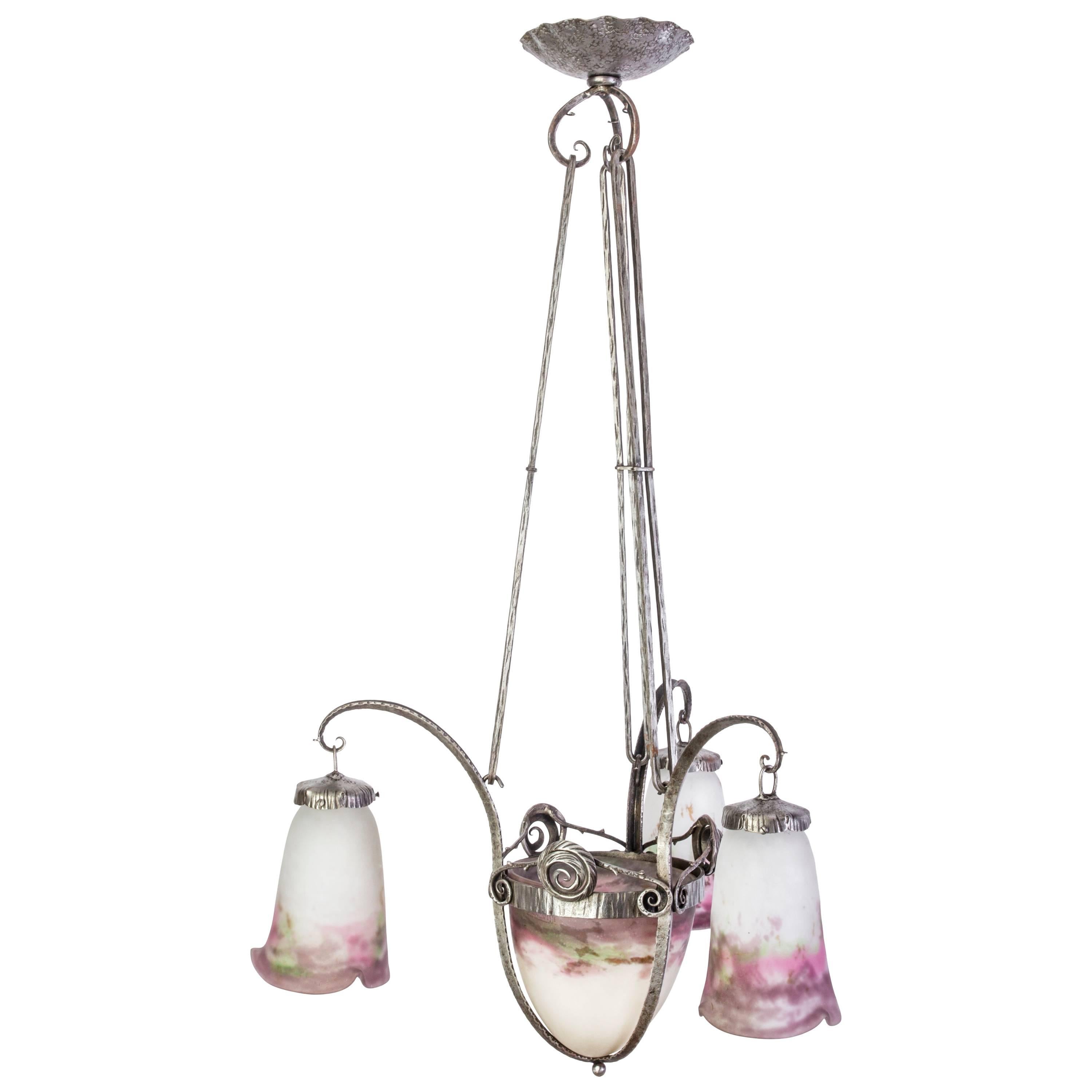 Gorgeous Early Art Deco Chandelier by Muller Frères For Sale
