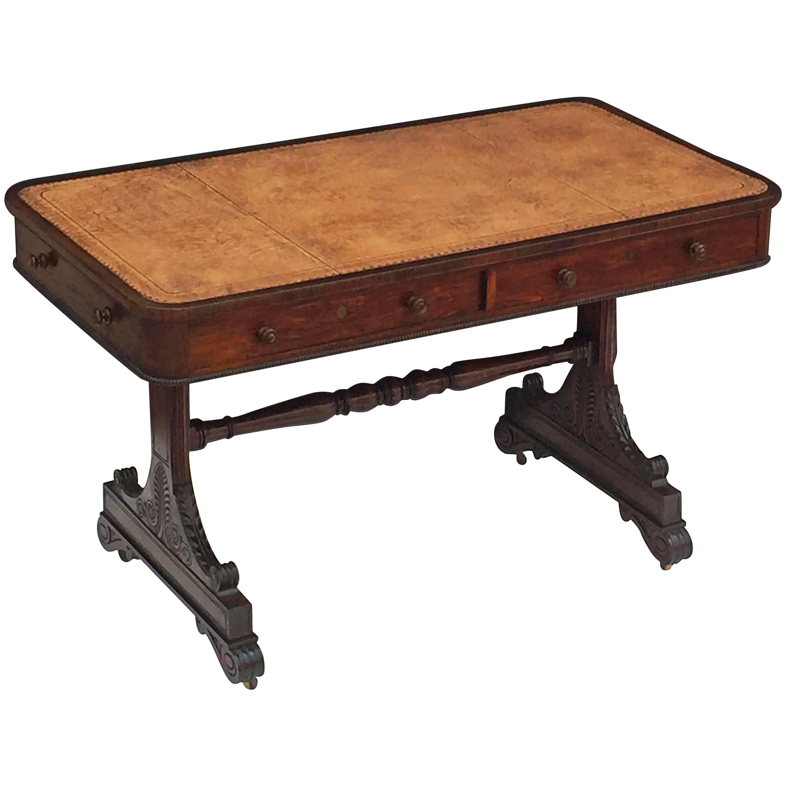 Scottish Library Table or Writing Desk with Leather Top from the Regency Era