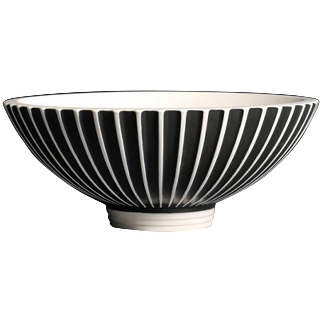 Black and White Ceramic Art Deco Bowl by Norman Wilson