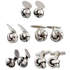Vintage Bernhard Hertz Five Pairs of Cufflinks in Sterling Silver and Silver