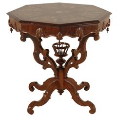 Antique 19th Century Octagonal Chestnut Inlaid Coffee Table